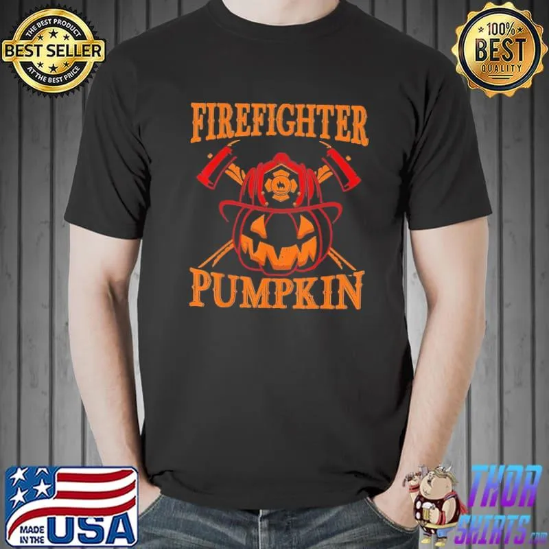 Firefighter pumpkin and firefighter costume halloween trending shirt