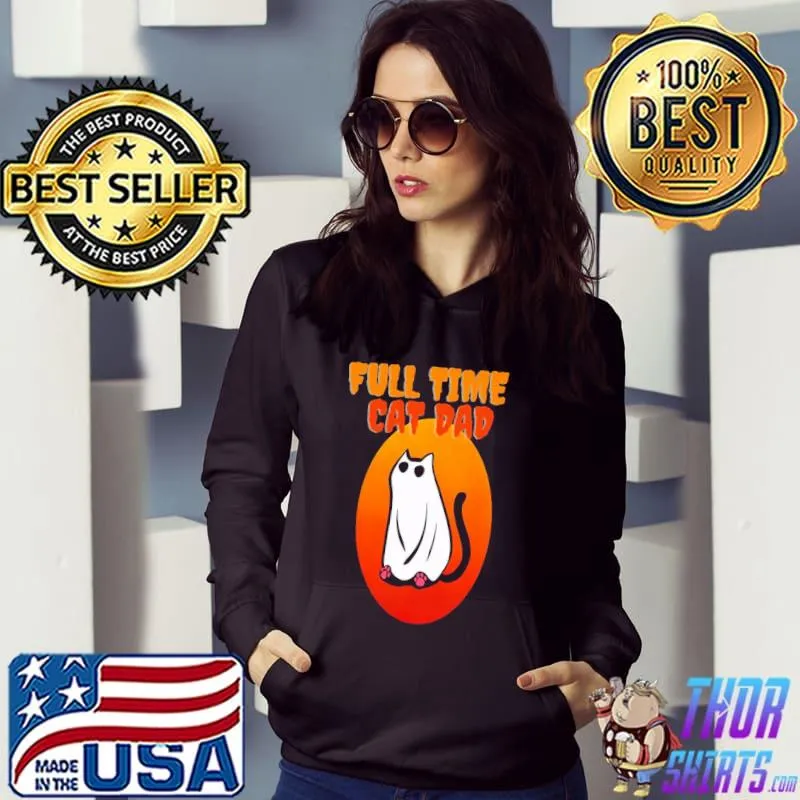 Full time cat dad funny black cat wearing ghost halloween trending s Hoodie