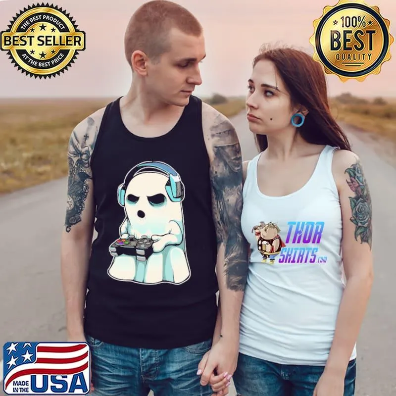 Funny ghost gamer lazy costume cute gaming video game halloween trending s Tank Top