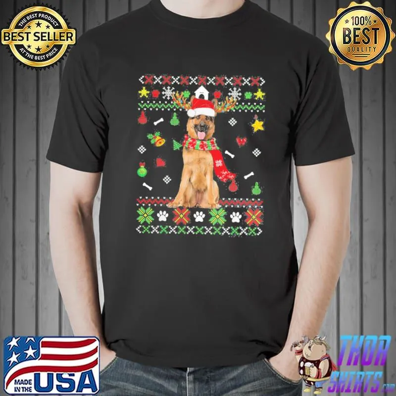 German Shepherd dog puppy xmas ugly christmas shirt