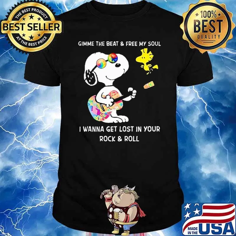 Gimme The Beat And Free My Soul I Wanna Get Lost In Your Rock And Roll Snoopy Shirt