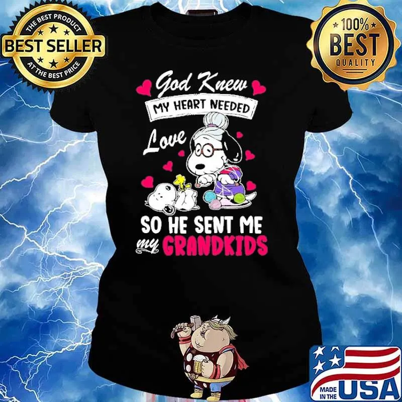 God Knew My Heart Needed Love So He Sent Me My Grandkids Snoopy Shirt Ladies tee