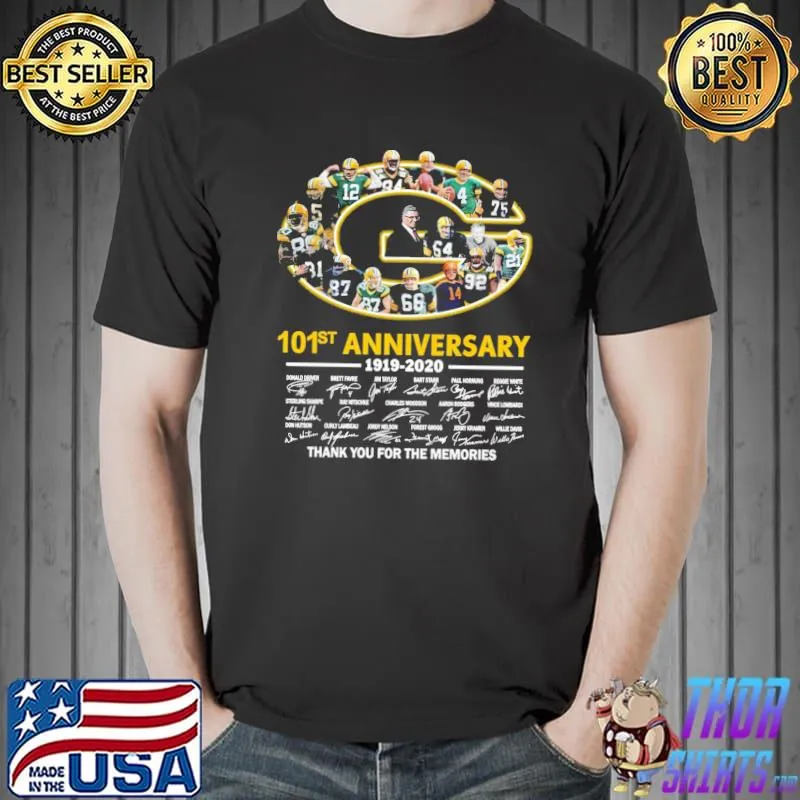 Green Bay Packers 101st anniversary 1919 2020 thank you for the memories signatures classic shirt