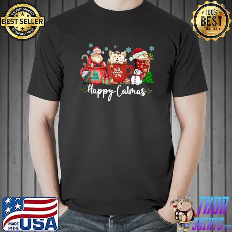 Happy Catmas Funny Christmas Coffee Cat T-Shirt