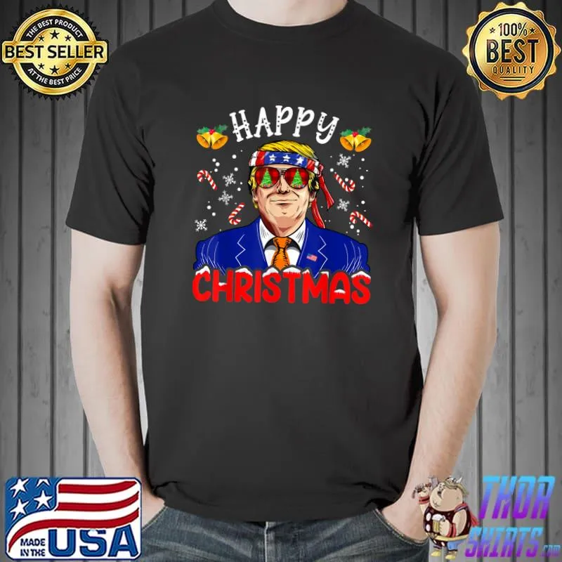 Happy Christmas American Flag Donald Trump Ugly Christmas Pajamas T-Shirt