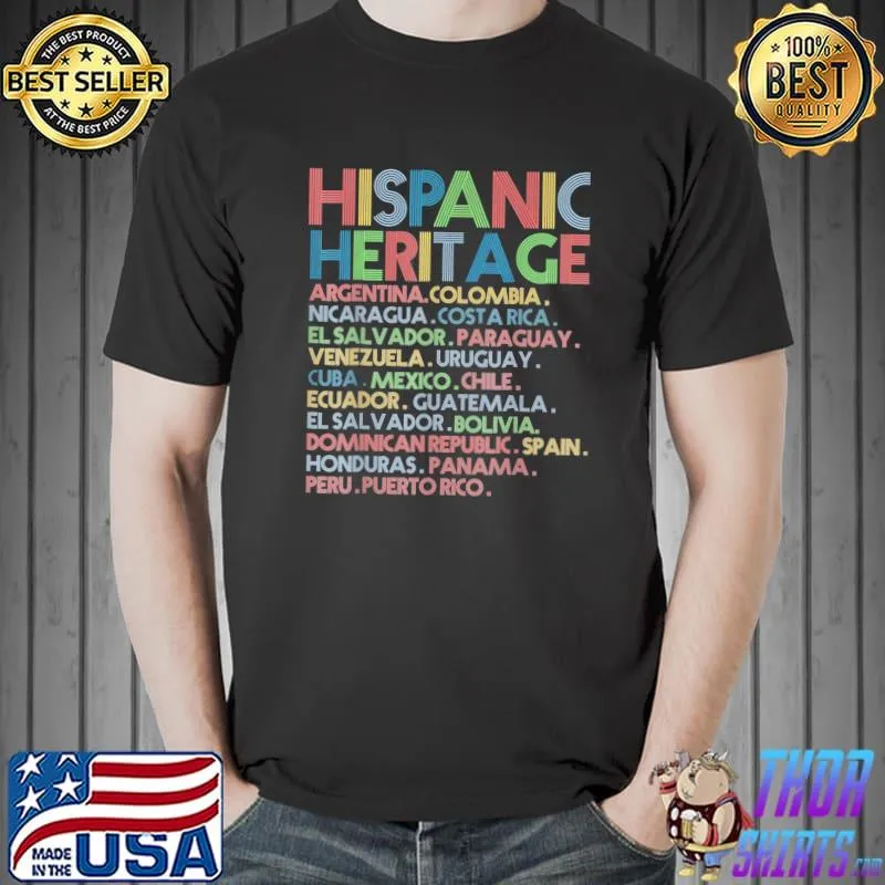Hispanic heritage month latino all countries names shirt