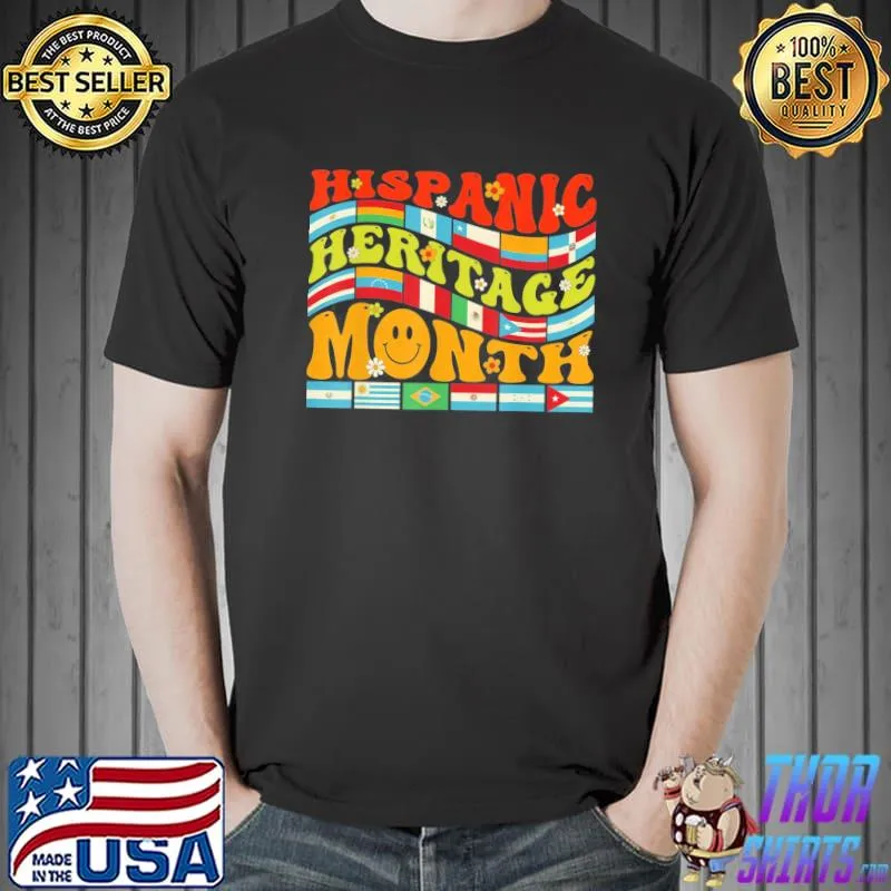 Hispanic heritage month latino countries flag retro groovy classic shirt