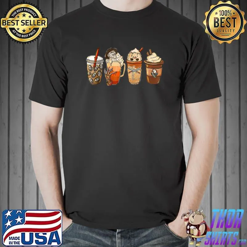 Horror Fall Coffee Pumpkin Spice Latte Iced Autumn Halloween T-Shirt