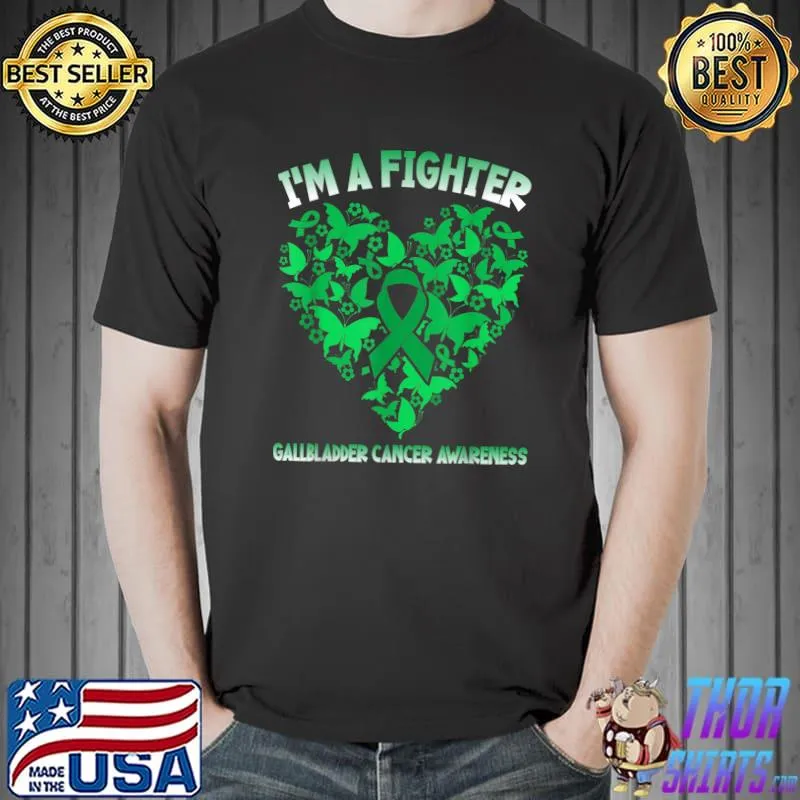 I’m A Fighter Gallbladder Cancer Heart Butterflies Ribbon T-Shirt