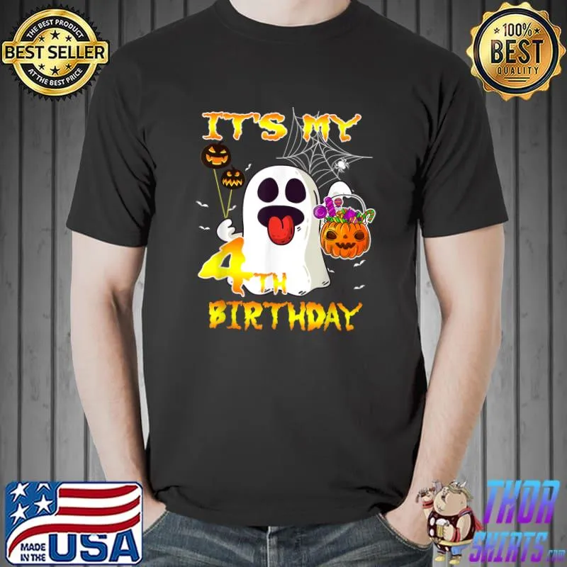 It's My 4th Birthday Ghost Candy Pumpkin Halloween Costumes T-Shirt