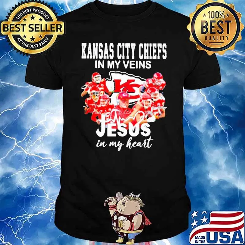 Kansas City Chiefs in my veins jesus in my heart signatures shirt