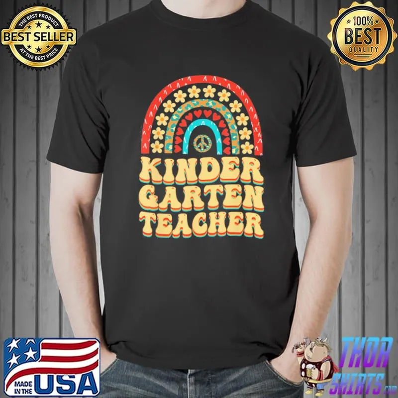 Kindergarten vibesretro groovy rainbow daisy back to school classic shirt