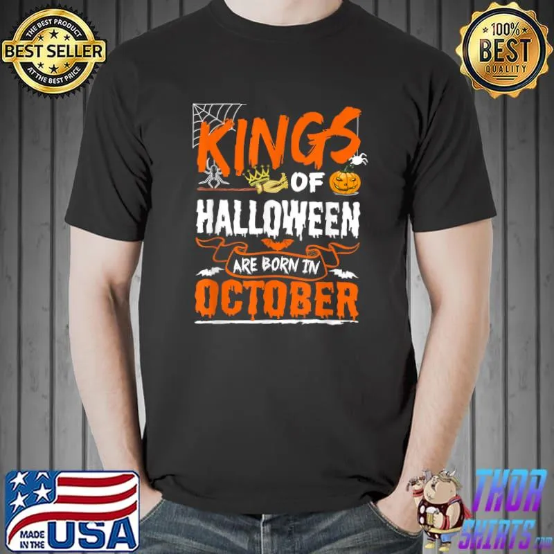 Kings of halloween are born in october spider and pumpkin T-Shirt