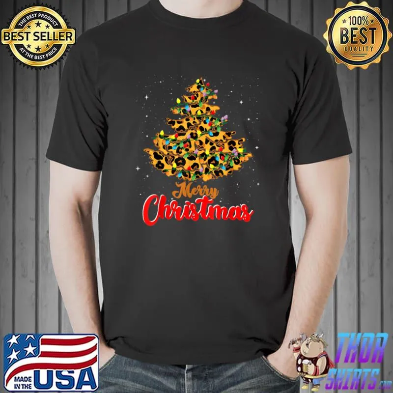 Leopard Christmas Tree Merry Christmas Xmas T-Shirt