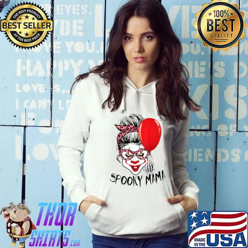 Leopard Sunglass Messy Bun Clown Spooky Mama Halloween T-Shirt Hoodie