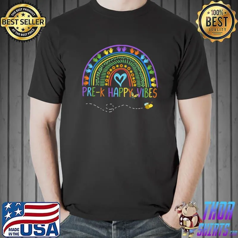 Little Hands Rainbow Teacher Girls Boys Happy Pre-K Vibes Classic T-Shirt