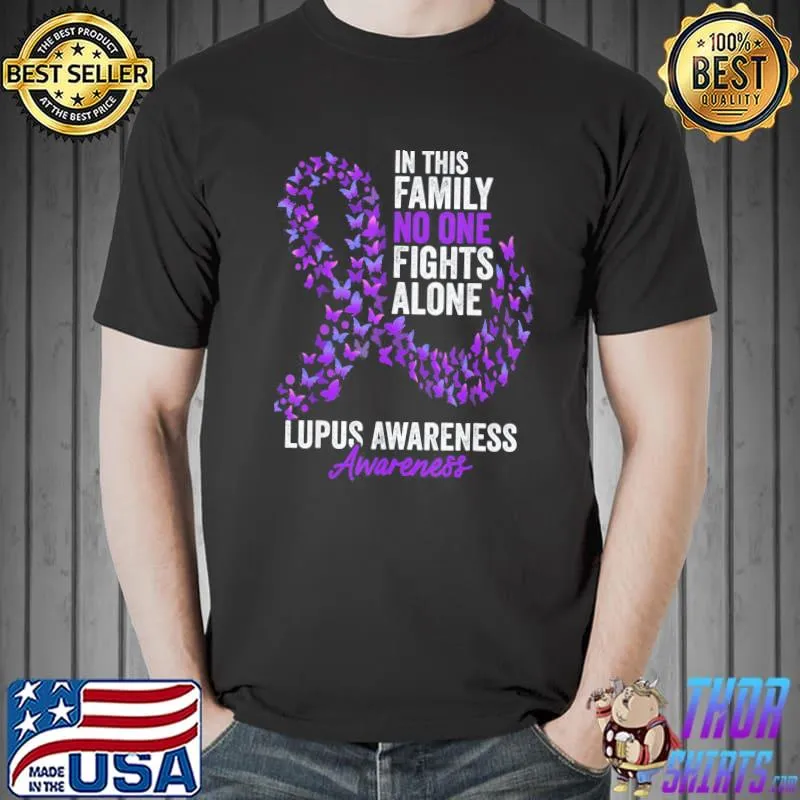 Lupus awareness month butterflies purple ribbon shirt