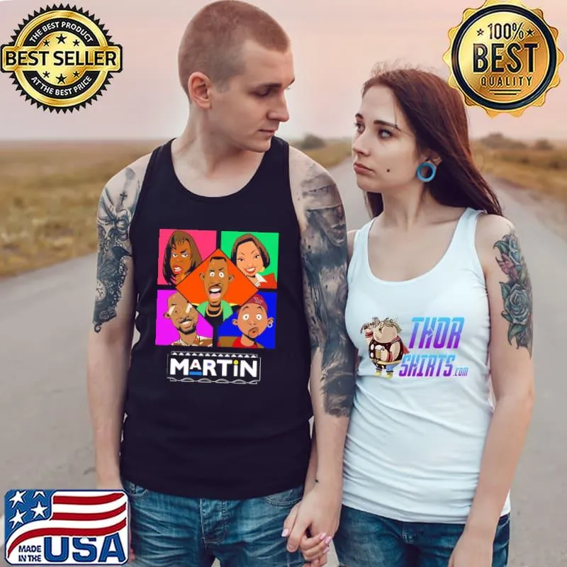 Martin TV show cartoon mens black white gray navy s Tank Top