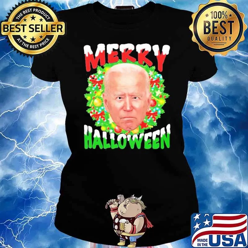 Merry holiday wreath head funny antI Joe Biden halloween classic s Ladies tee