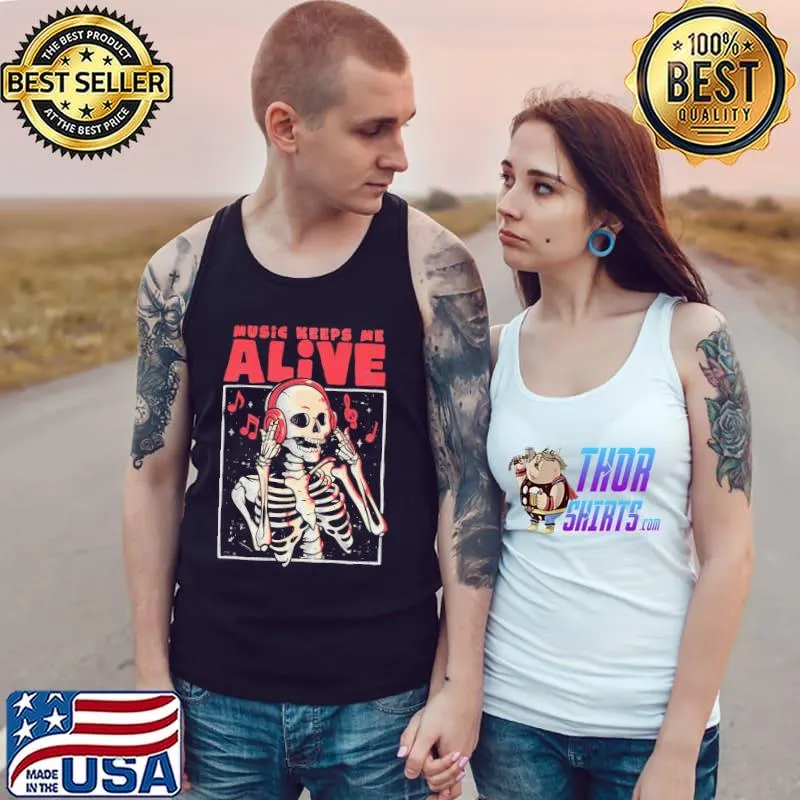 Music keeps me alive dead skull evil halloween gift classic s Tank Top