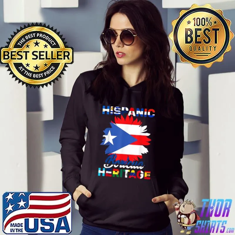 National Hispanic Heritage Month Puerto Rico Flag Sunflower T-Shirt Hoodie