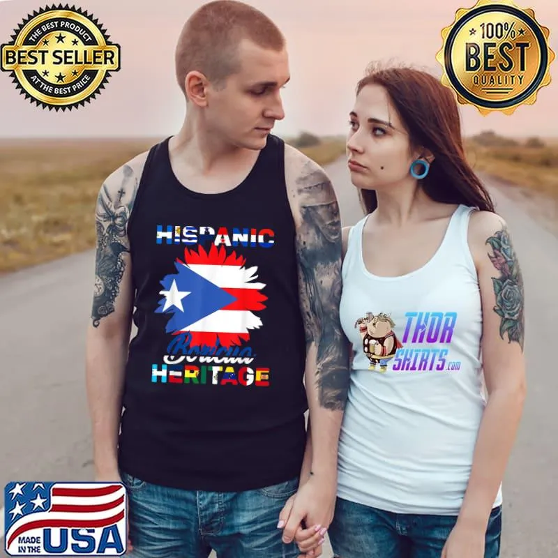 National Hispanic Heritage Month Puerto Rico Flag Sunflower T-Shirt Tank Top