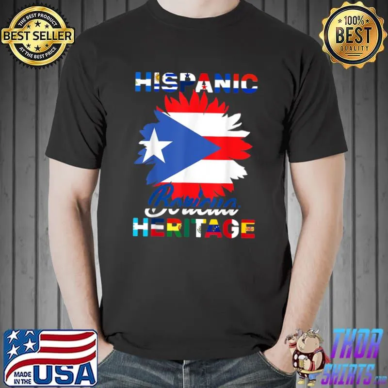 National Hispanic Heritage Month Puerto Rico Flag Sunflower T-Shirt