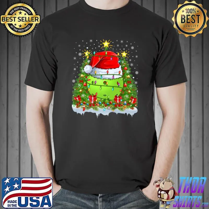 Pickleball Xmas Lights Santa Pickleball Christmas Tree T-Shirt