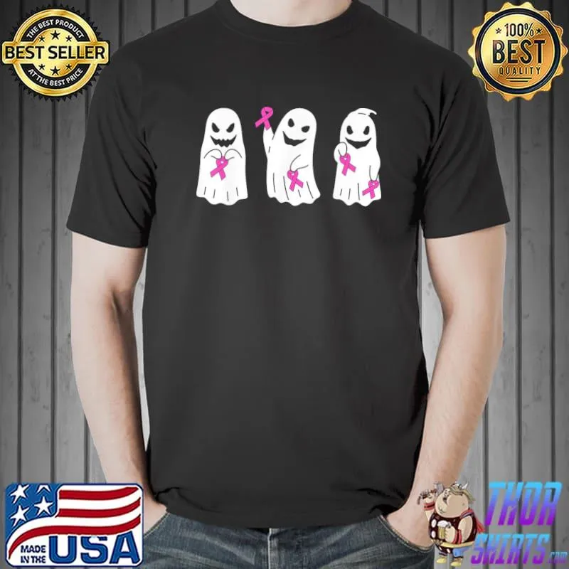 Pink ribbon ghost women kids toddler breast cancer awareness shirt