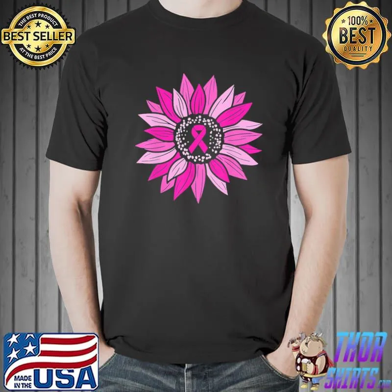 Pink ribbon sunflower women kids breast cancer awareness shirt