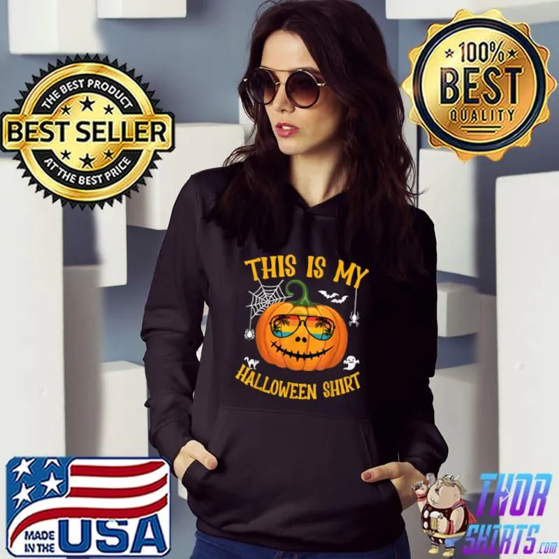 Pumpkin Face With Sunglass Vintage Sunset Summer Bats Halloween This Is My Halloween T-Shirt Hoodie