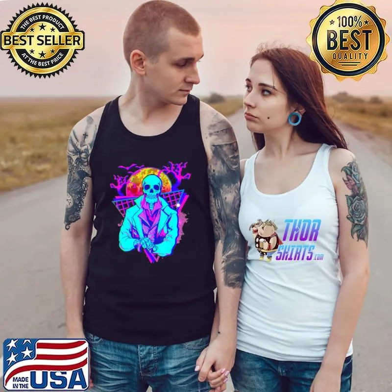 Purple glitch skeleton art halloween illustration s Tank Top