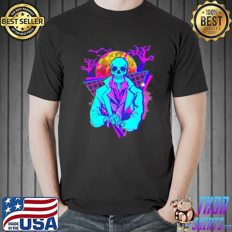 Purple glitch skeleton art halloween illustration shirt