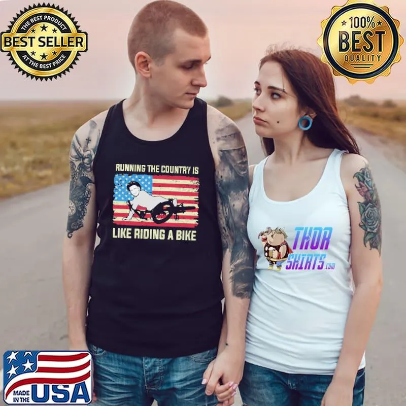 Running The Country Is Like Riding A Bike Biden American Flag Shirt Tank Top