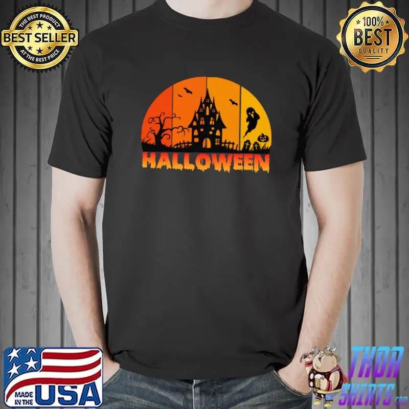 Scary Haunted Ghost Vintage Sunset Halloween T-Shirt