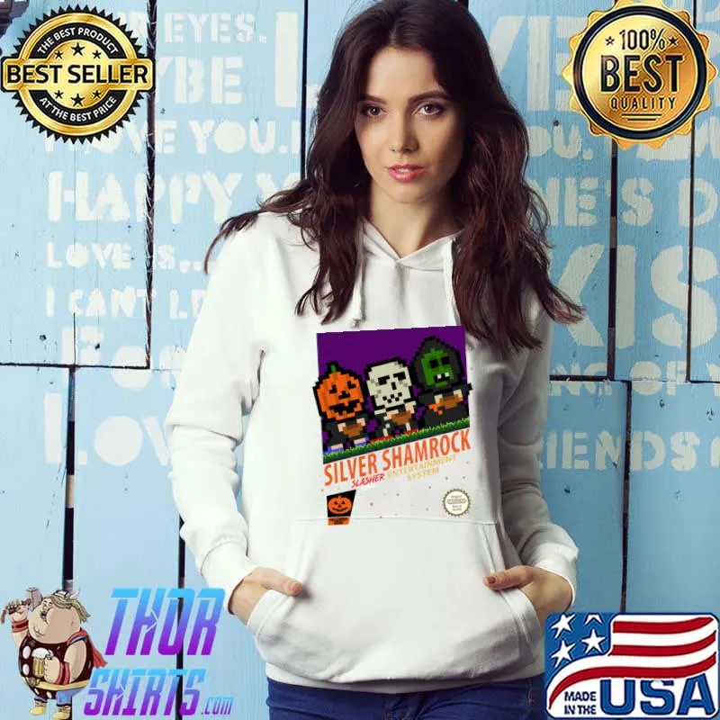 Silver Shamrock Slasher Man Entertainment System Retro Gaming T-Shirt Hoodie