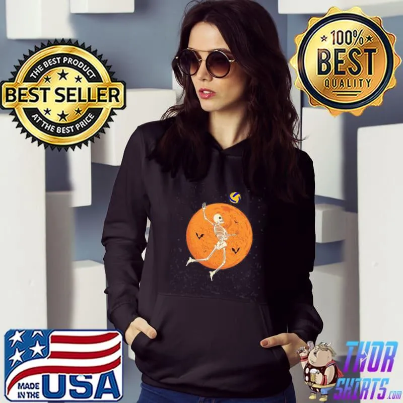 Skeleton playing volleyball halloween skeleton moon bats trending s Hoodie