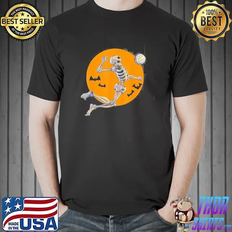 Skeleton playing volleyball halloween trending shirt