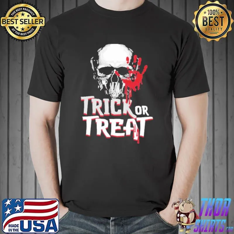 Skull blood trick or treat halloween illustration classic shirt