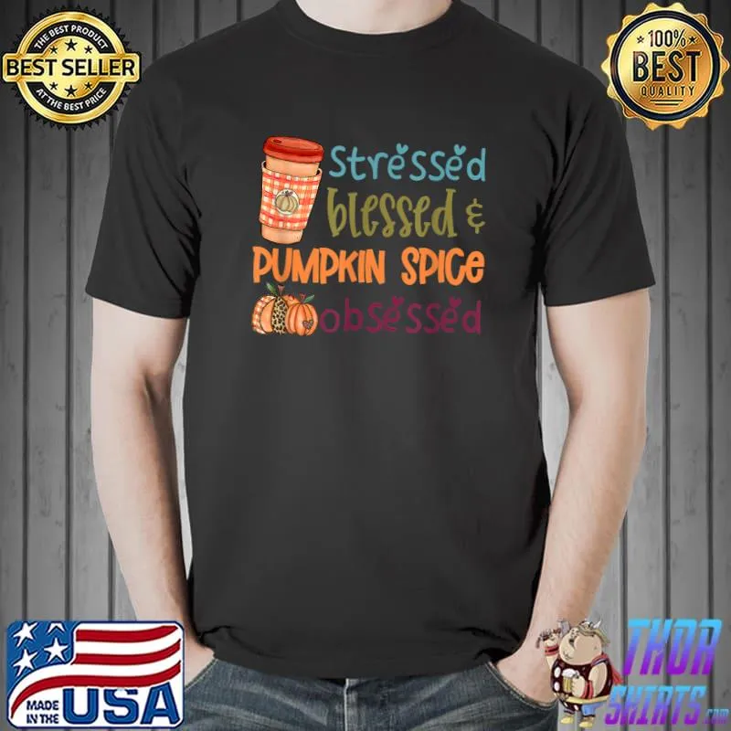 Stressed Blessed & Pumpkin Spice Obsessed Heart Leopard T-Shirt