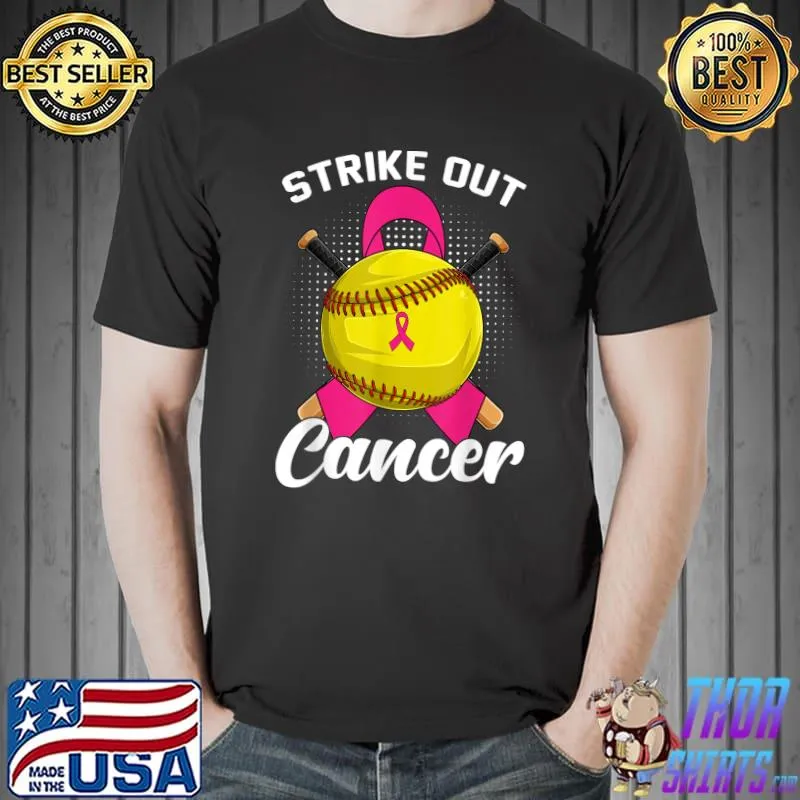 Strike Out Breast Cancer Awareness Day Pink Ribbon Softball T-Shirt