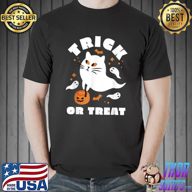 Trick Or Treat Halloween Ghost Cat Spooky Fall Season T-Shirt