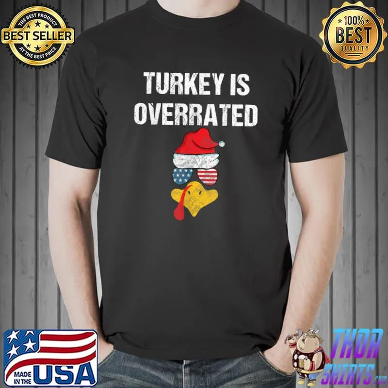 Turkey Is Overrated Duck Hat Santa With Sunglass Usa Flag Election 2024 T-Shirt