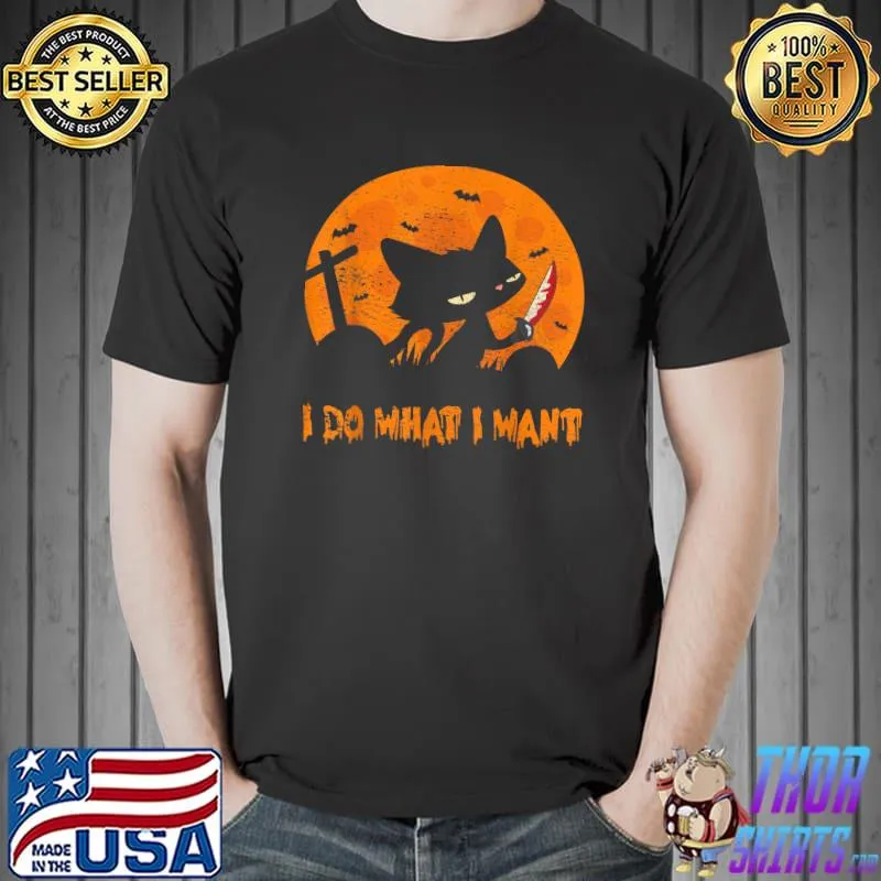 Vintage Scary Halloween Black Cat Full Moon Graveyard T-Shirt