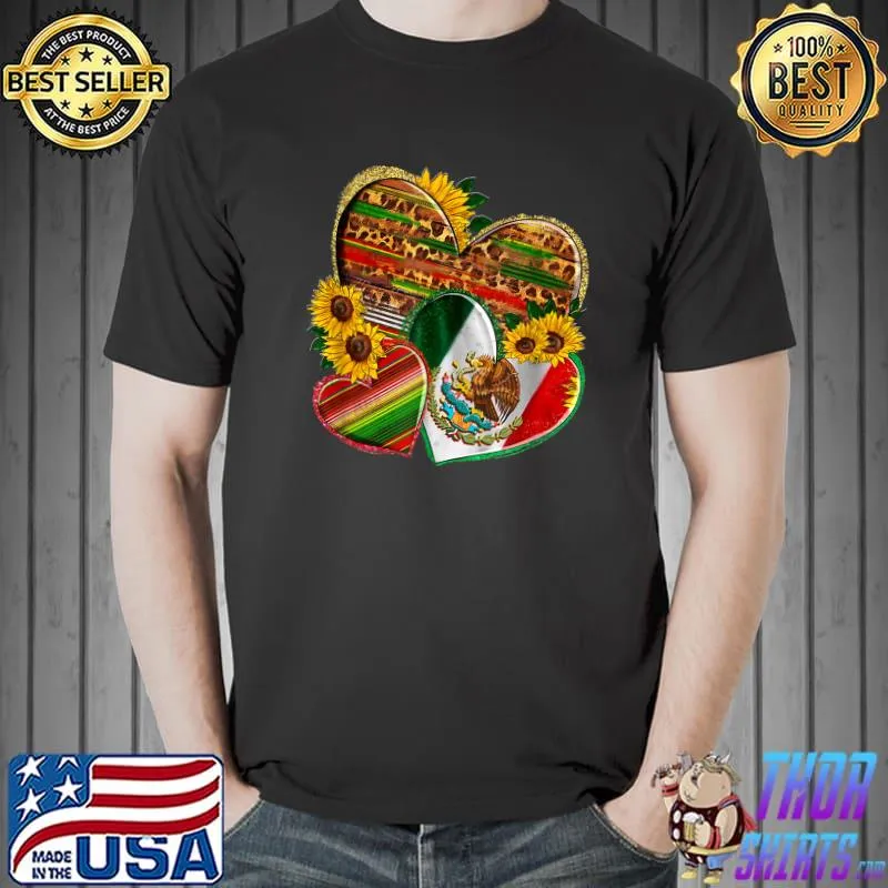 Viva Mexico Independence Day Heart Sunflowers Leopard Pride Mexican Taco Fiesta T-Shirt