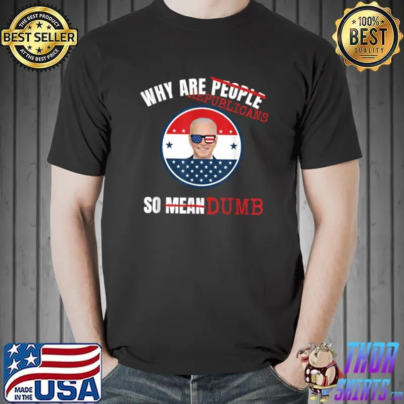 Why are people so mean why are republicans so dumb joe biden sunglass usa flag T-Shirt