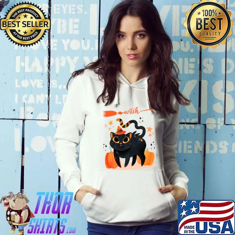 Witch Black Cat Broom Stars Halloween Autumn This Year T-Shirt Hoodie