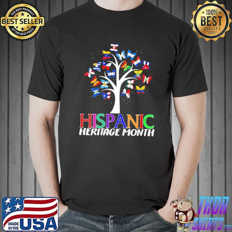 Womens national hispanic heritage month butterfly tree roots latino shirt