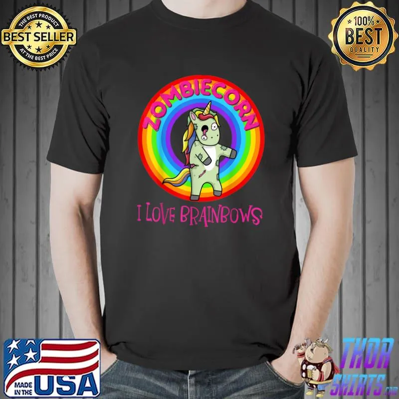 Zombie Unicorn I Love Brainbows Zombiecorn Halloween Rainbow T-Shirt