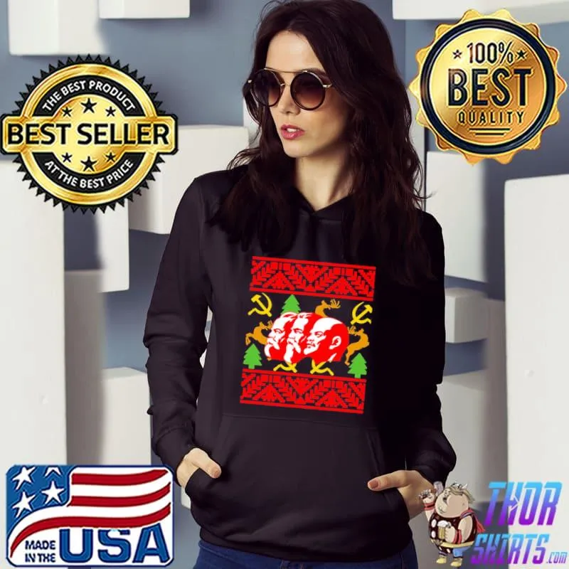 A communist christmas featering marx lenin and engels ugly s Hoodie